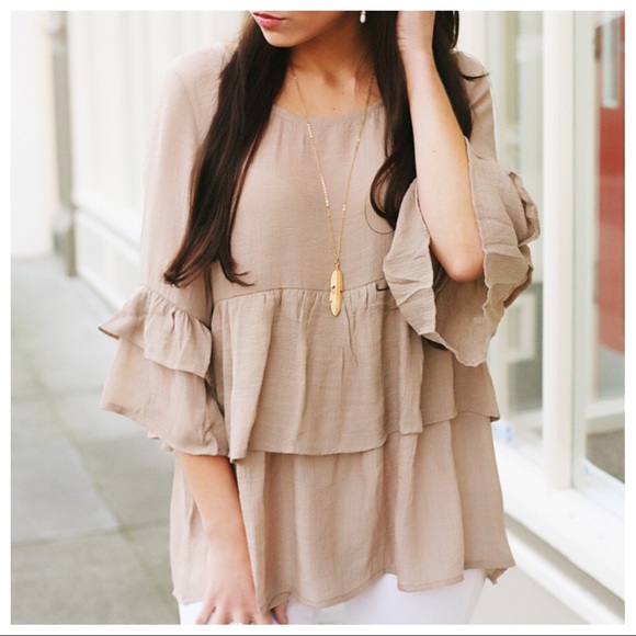 Khaki Tiered Ruffle Top - Picture 2 of 2